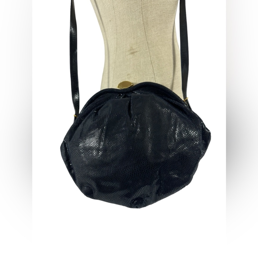 Genuine vintage FRANCO BELLINI navy blue leather bag with lizard print
